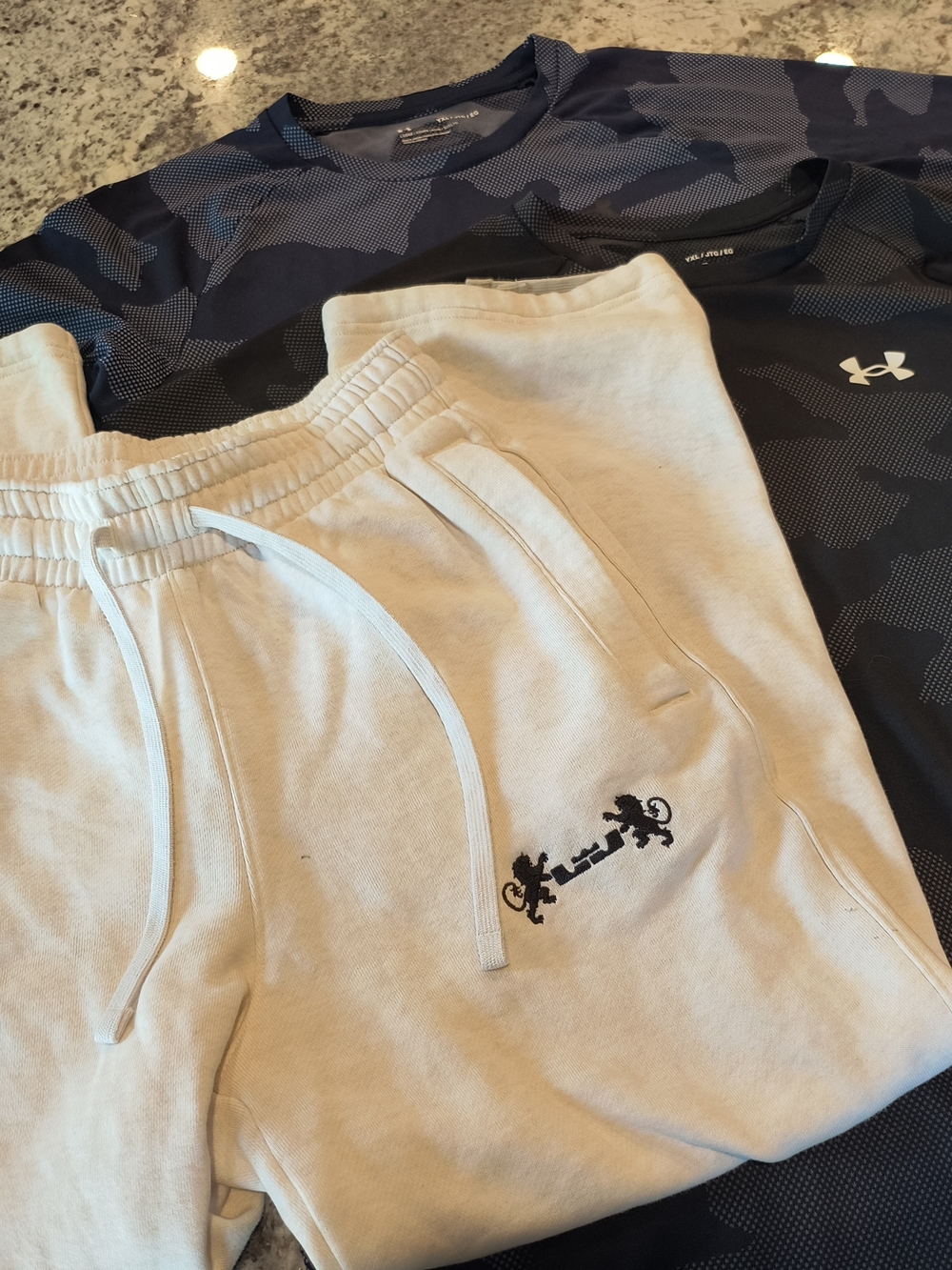 Nike x LeBron Cream Drawstring Sweatpants & 2 Under Armour Camo Shirts